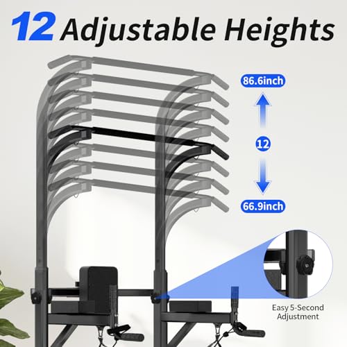 Power Tower Pull Up Bar and Dip Station,Adjustable 86.6 inches | Adjustable Height,Strength Training Equipment,Home Gym Workout,Multi-Function,Space-saving,Easy Assembly,Stable Structure