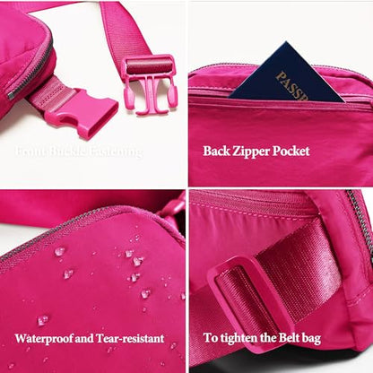 YOSHUYUKI Fanny Pack Cross Body Small Crossbody Bags for Women Men Trendy Nylon Waterproof Mini Purse Travel Running Belt Bag Lulu Dupes Bum Hip Chest Waist Pack Side Bag Must Have Hot Pink - color: Rare Sonic Pink