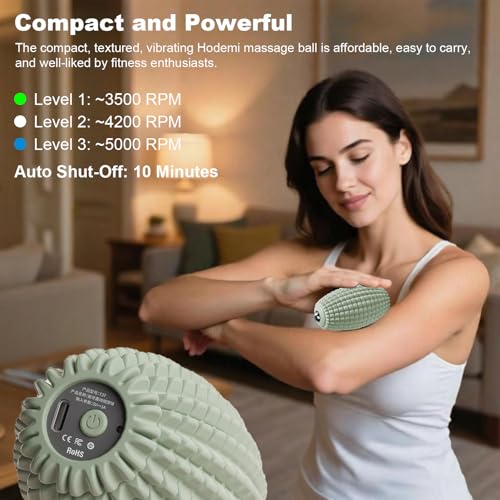 HODEMI Vibrating Massage Ball with Magnetic Rolling Head, Handheld High-Frequency Vibration Massager, 3 Speed Levels, Rechargeable Silicone Massage Roller for Gym, Office, and Travel Use (Green) - color: Green