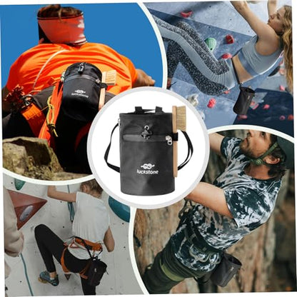 Climbing Chalk Bag 5x7.5 Fleece-Lined Waterproof 420D Oxford Chalk Bag with 24-43" Waist Drawstring Brush & Zipper Pockets for Men Women
