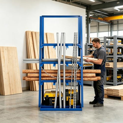 Vertical Bar Rack, Heavy Duty Rack for 3000LBS Capacity, Lumber Storage Shelfs Rack with Safety Chain, Carbon Steel Standing Pipe Rack Shelf Organizer for Warehouse Garage Workshop Factory