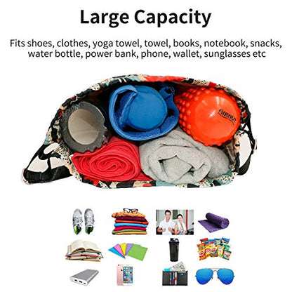 Waterproof Drawstring Bag, Gym Bag Sackpack Sports Beach Backpack for Men Women - color: 05-black Banana Leaves