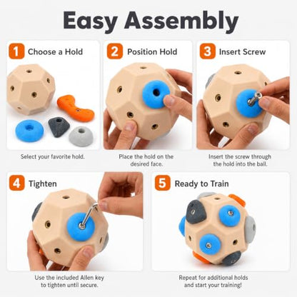 Rock Climbing Grip Training Ball, Multi Hold Practice Tool | Multi-hold climbing grip trainer for finger strength, hand control, bouldering practice and indoor training setups - color: 1-PC