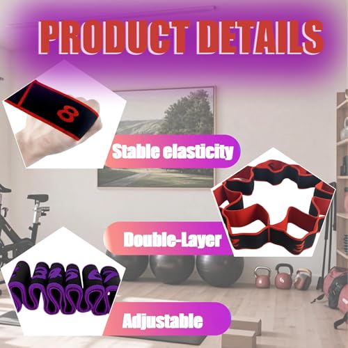 2PCS Fitness Resistance Band with Handles, Numbered 8 Segment Stretch Resistance Bands, Adjustable Stretching Exercise Band for Full Body Workout & Body Shaping - color: red+purple