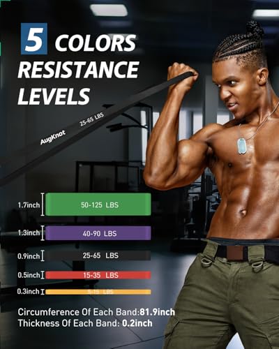 AugKnot Resistance Bands for Working Out: 5-Levels Silicone Exercise Bands Set - 3X Tear-Resistant Pull Up Assistance, Odorless Anti-Slip for Men Women Home Gym