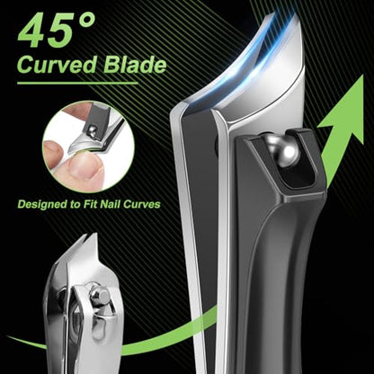 Ingrown Toenail Clippers, Slanted Nail Clippers for Thick Nails for Seniors, Edgy Angled Finger Nail Cutters for Adult, Men, Women with Curved Blade, Nail File - style: Black
