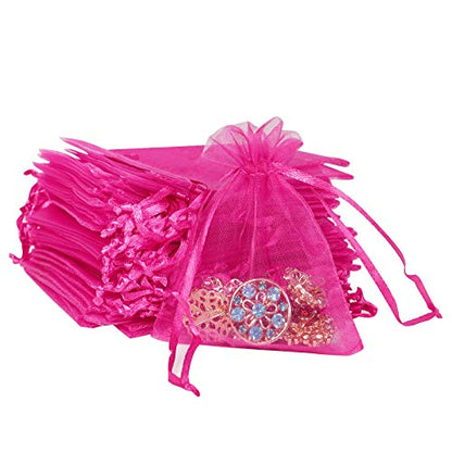 Boshen 100/200PCS Organza Gift Candy Sheer Bags Mesh Jewelry Pouches Drawstring Bulk for Wedding Party Favors Christmas (5" X 7"(200PCS), Hot Pink) - color: Hot Pink-5" X 7"(200PCS)