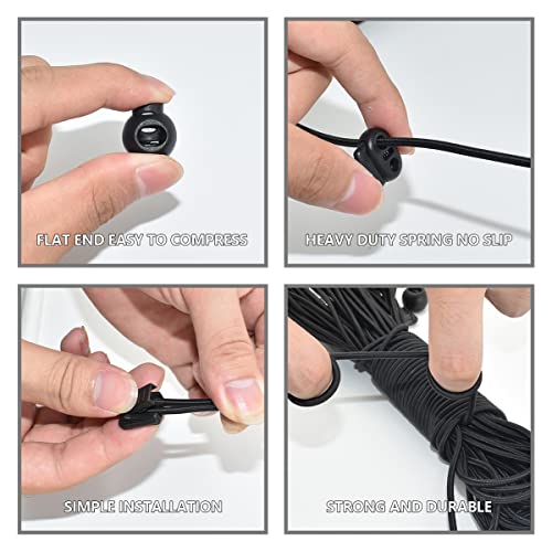 BDS-HOME 40Pcs Plastic Cord Locks with 1/8-Inch 65ft Elastic Cord Stretch String Sing-Hole and Double-Hole Spring Toggle Stopper Slider for Drawstring, Shoelaces, Clothing, Backpack, Bags