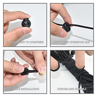 BDS-HOME 40Pcs Plastic Cord Locks with 1/8-Inch 65ft Elastic Cord Stretch String Sing-Hole and Double-Hole Spring Toggle Stopper Slider for Drawstring, Shoelaces, Clothing, Backpack, Bags