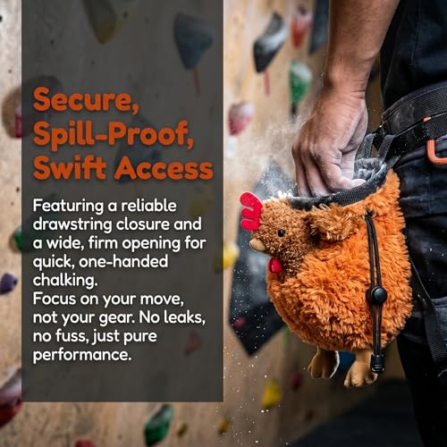 Chicken Rock Climbing Chalk Bag, Stylish Bouldering Chalk Bucket with Drawstring Closure, Adjustable Waist Belt - style: Brown chicken