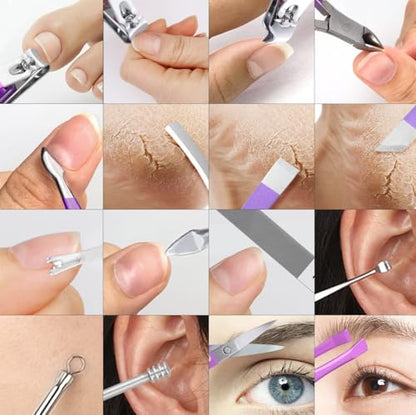 16pcs Stainless Steel Nail Care Tools Grooming Kit | Nail Clipper Set,Manicure and Pedicure kit,Luxurious Travel Case nail clippers Thick Nails Men Women Gift
