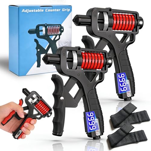 Adjustable Grip Strength Trainer, H Grip Hand Gripper Strengthener with Electronic Counter, 11-350 Lbs Resistance, Ergonomic Forearm Exerciser for Men Women, Fitness, Office Breaks and Gym - color: 2*Black