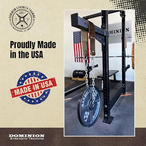 Heavy-Duty Leather Dip Belt with Steel Chain - Ultimate Accessory for Weighted Pullups, Dips, and Progressive Overload - color: Antique Brown