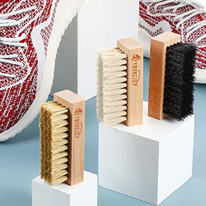 YoungJoy 3 Pieces Dual Sided Sneaker Shoe Cleaner Brush Set Shoes Clean Brush Kit Both Boar and Plastic Bristles with Microfiber Cloth (D) - style: D