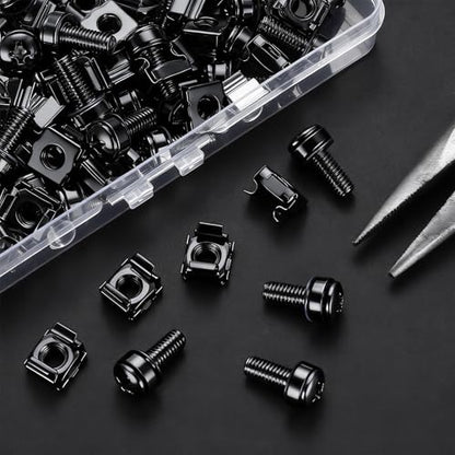 110 Pcs/55 Set Rack Mount Screws and Cage Nuts for Rack Mount Server Cabinet, Black Carbon Steel Rack Screws and Cage Nuts with Washers, M6 x 20 mm for Server Racks, Shelves, Cabinets - color: black