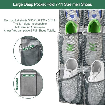 2 Pack Hanging Shoe Organizer for Closet,6 Mesh Pockets Wall Mounted Shoes Rack,Hanging Over the Narrow Door Shoe Organizer for RV Camper,Travel Camping,Cruise Ship,Dorm,Guest Room(Grey) - size: 2 PCS