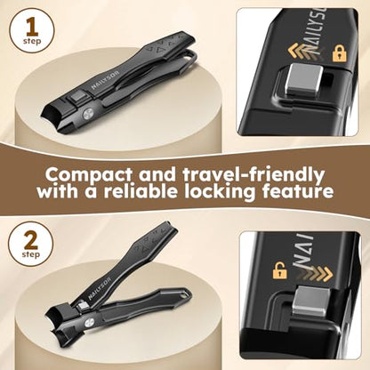 German Nail Clippers for Men Women with Catcher, Toenail Clippers for Thick Nails for Seniors, Toe Nail Clippers Wide Jaw Opening Ultra Sharp Safety Lock Nail Cutters - style: Classic