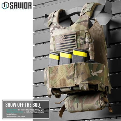 Savior Equipment Wall Rack System Tactical Vest Attachment Gear Wall Mount Display Rack Organizer, Adjustable Width, Heavy-Duty Steel Construction Hold Up to 40 lbs - color: SW Gray