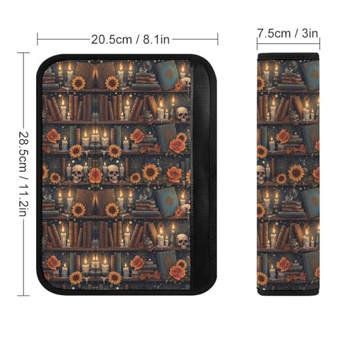 2 Pack Halloween Bookshelf Skulls Spooky Book Lovers Car Seat Belt Pad Soft Padded Automotive Seat Belt Protector for Child, Stroller Pushchair High Chair, Shock Absorption - color: Pattern 1231