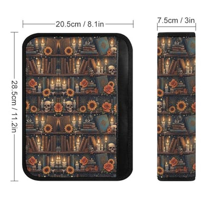 2 Pack Halloween Bookshelf Skulls Spooky Book Lovers Car Seat Belt Pad Soft Padded Automotive Seat Belt Protector for Child, Stroller Pushchair High Chair, Shock Absorption - color: Pattern 1231