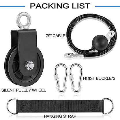 3.54 in Cable Pulley 360 Rotation Traction Wheel with Carabiner and Strap,Silence Smooth Detachable for DIY Gym Pulley System,DIY Gym Attachment Lifting Blocks,Ladder Lift,Hoists,Clothesline - color: 1 Pulley+1 Straps+2 Carabiner+ 79in Cable 1pcs