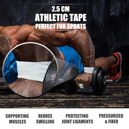 Athletic Tape - QZL 6 Rolls 1" 30‘ Versatile Medical Tape Bandage Tape, 100% Cotton Cloth Tape Adhesive for Ankle Wrist, Sport Tape for & Grip Tape for Hockey, Boxing, Volleyball, Turf, Football, Rock