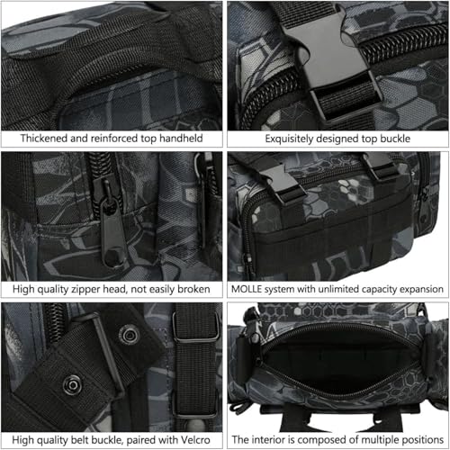 Tactical Duffel Bags for Men, 3P Military Waist Packs EDC Utility Pouch Crossbody with Shoulder Strap Hand Carry (Black) - color: Black