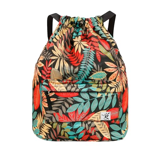 Waterproof Drawstring Bag, Gym Bag Sackpack Sports Beach Backpack for Men Women - color: 03-red Leaf