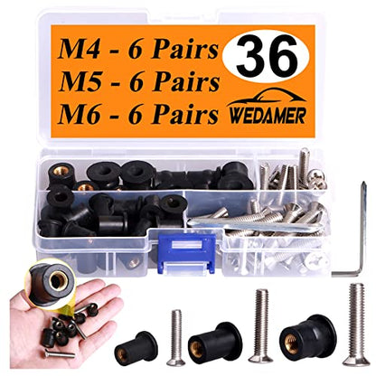 WEDAMER 18 Pairs M4 M5 M6 Neoprene Well Nuts with Stainless Steel Screw M5 Rubber Well Nuts Kayak Brass Copper Bolts Well Nut Kit for Kayak Motorcycle Boat Marine Windscreen Accessories (M4 M5 M6) - color: M4 M5 M6 each 6 Pairs