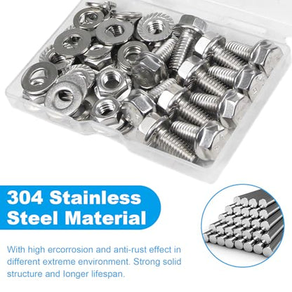10 Sets 5/16-18 x 3/4" Flanged Hex Head Bolts Kits, 5/16-18 Flange Hexagon Screws and Nuts,Flat & Spring Lock Washers, 304 Stainless Steel 18-8,Fully Threaded - size: 5/16-18 x 3/4"