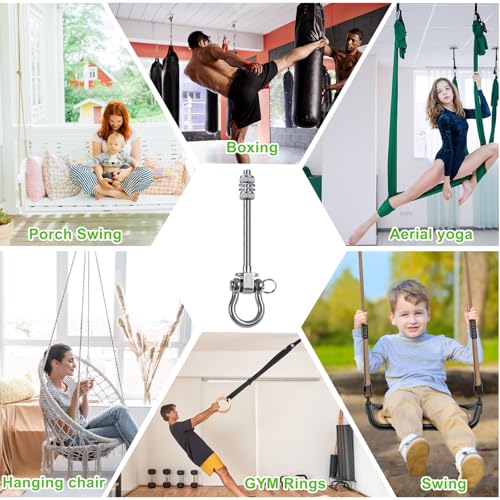 SELEWARE Heavy Duty Swing Hangers with Silent Bearings, 1500LB Capacity Stainless Steel Swing Hardware Kit (6 Pack), M10 x 6 4/5" Bolts for Wood/Steel Beams, Porch Swings, Yoga Hammocks, Gym Rings - color: U (6 4/5 inch, 6 Pack)
