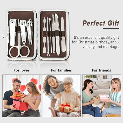 10 Pcs Manicure Set, Professional Portable Nail Care Kit with Nail Clippers, Nail Trimmer, and Grooming Tools for Home and Travel Use - color: 10 Pcs Brown