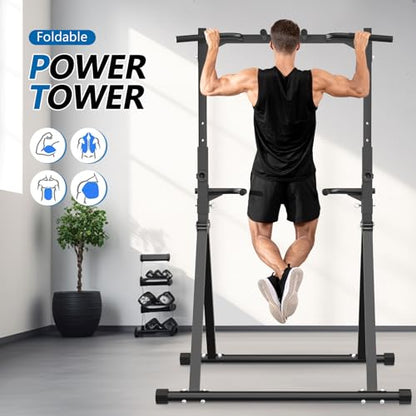 Foldable Pull Up Bar Pull Up Station,Power Tower with Triangular Structure, Multi-Functional Dip Station for Home Gym 300LB