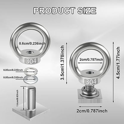 6 Pack Eye Nut with T-Slot Bolt, KWOKWEI M8 Heavy Duty Eye Bolts with Nuts, 304 Stainless Steel Roof Rack T Bolt Eye Nut for Holding Bungee Cord, Anchoring kit, Ropes Anchoring etc