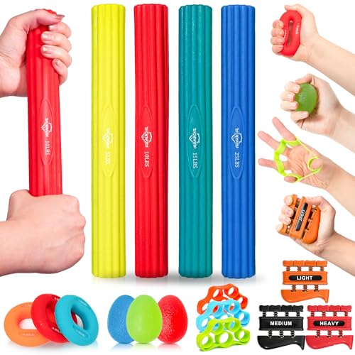 DICYWUDI Flex Therapy Bar and Grip Strength Trainers set, Physical Therapy & Resistance Bar for Golfers Elbow,Tendinitis,Wrist,Forearms Pain, Improve Grip Strength and Relieve Pain - color: 16pcs ‎Green sets