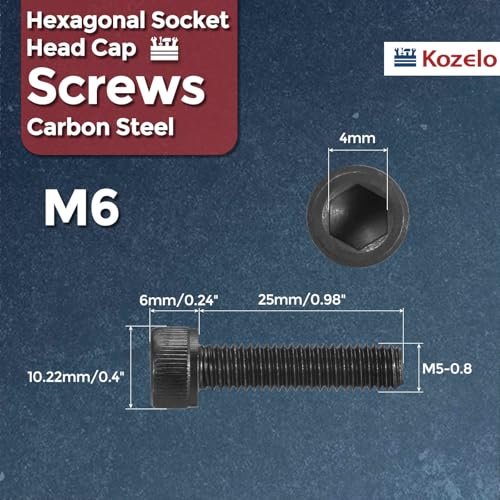 25pcs Socket Head Cap Screws - [M6-1 x 25mm] Alloy Steel Black Oxide Grade 12.9 Internal Hex Screw for 3D Printer Furniture Industrial Use, Black - size: M6-1x25mm