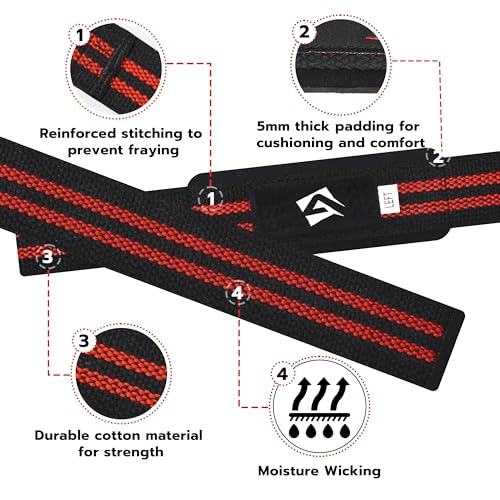 AQF Weight Lifting Straps, Padded Cotton Gym Wrist Straps for Deadlifts | 23" Extra-Long, Heavy-Duty Webbing, 5mm Neoprene Cushioning, Open-Loop Design, Sold as Pair, Ideal for Rows & Pull Workout - color: Black & Pink