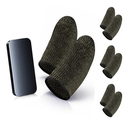 Bluradio 6 Pack Gaming Finger Sleeves for Mobile Gaming | 0.15mm Ultra-Thin, Anti-Sweat Nanofiber, Touchscreen Thumb Sleeves, For PUBG, COD Mobile, Free Fire - color: Black-Gold