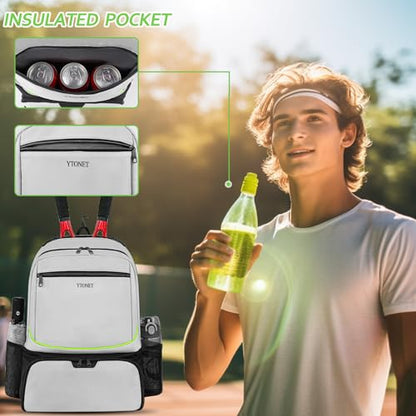 Ytonet Tennis Bag Tennis Backpack for Women Men 2 Rackets | Insulated Pocket and Ventilated Shoe Compartment, Gym Bags with Fence Hook for Pickleball and Badminton Rackets - color: Grey
