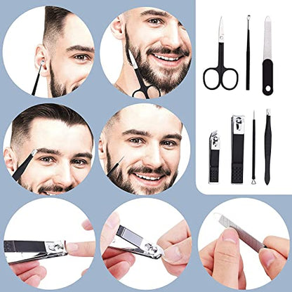 Aceoce Nail Clippers Set Professional Manicure Set Grooming Kits Nail Kit | Stainless Steel Finger and Toe Nail Clippers Travel Manicure Pedicure Kit Nail Care Kit Personal Care Tools Gifts for Men - color: Black and White