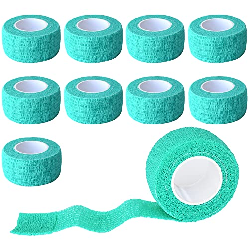 1 Inch Self Adhesive Bandage Wrap, 9 Pack, Middle Green | Cohesive Bandage Self Stick Wrap for Ankle, Wrist, Finger, Sports, Breathable Cohesive Vet Tape for Pets - color: Middle Green, size: 1 Inch