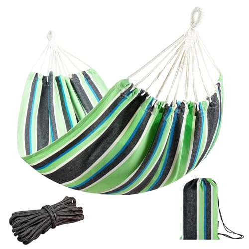 JoyView Brazilian Hammock for Single Preson - 78.8x39.4” Portable Cotton Hammock with Hanging Ropes & Carry Bag Large for Patio 300LBS Capacity Perfect for Outdoor/Indoor - Green/Black Stripe - color: Green/Black Stripe