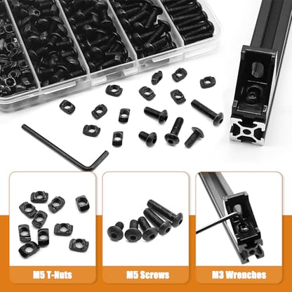 mankk 260PCS M5 T-Nuts and Bolts Assortment Kit for 2020 Aluminum Extrusion | M5 screws 8–20mm, hex socket bolts, T-slot sliding nuts, equipped with matching allen wrench - size: M5 Kit