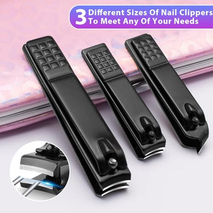 CGBE Nail Clippers Set, 12pcs Stainless Steel Nail Kit for Men, Manicure Set Pedicure kit for Mens Gifts - Black - color: Black-12pcs