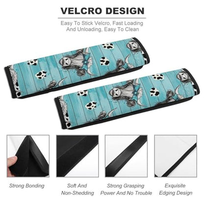 2PCS Rustic Farmhouse Cattle Print Highland Cow Car Seat Belt Pad Universal Soft and Comfortable Harness Pads Strap for Kids, Car Seats Pushchair Strollers High Chair Pushchair - color: Pattern 835