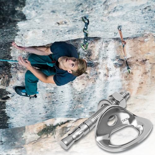 Climbing Anchor Bolt 8 Set, Stainless Steel Bolt Hanger Climbing Hanger Bolts 25KN Heavy Duty Climbing Anchor Hangers for 3/8" Bolt for Home Gyms, Hammocks, Trailer Tie-Downs