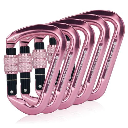 NewDoar CE Certified 30kN-6744lbs Climbing Carabiner Professional, Heavy Duty D Screwgate Clip, for Climbing,Rappelling,Hunting, Rescue - color: Screwgate/Pink/5pcs