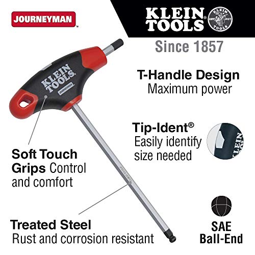 KLEIN TOOLS JTH6E08BE 1/8-Inch Ball End Hex Key with Journeyman T-Handle, 6-Inch - size: 1/8-Inch