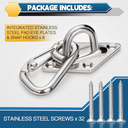 Stainless Steel Pad Eye Hook 8PCS M6 Rhombus Ceiling Hooks and Screws for Hanging Hammock, Plants, String Lights, Canopy, DIY, Porch Swing Hanging Kit, Indoor & Outdoor Use Swing Hooks - style: M6 Rhombus pad eye hooks 8PCS