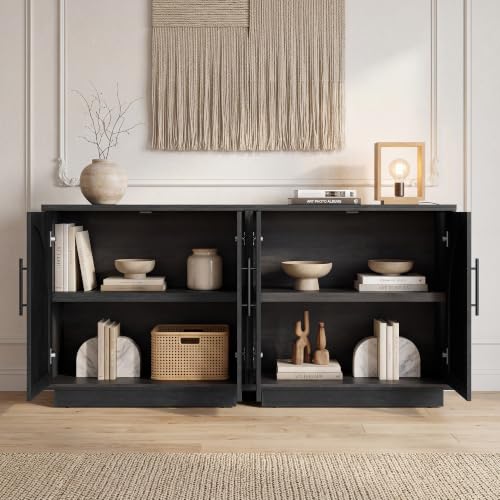 Fatmok Modular Entertainment Center & Buffet Cabinet, Extra Long Sideboard TV Stand with Arched Wooden Doors, Modern Wooden Storage Cabinet for Living Room, Black Grey(CEEC,4-Piece) - color: Ceec-black Grey